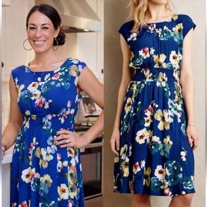 Maeve by Anthropologie Evaline navy floral lined dress size small stretch waist